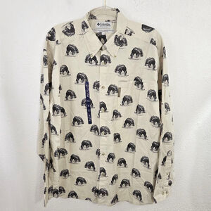 Columbia A Bear Shirt grizzly print button up casual ivory black men's XL NWT